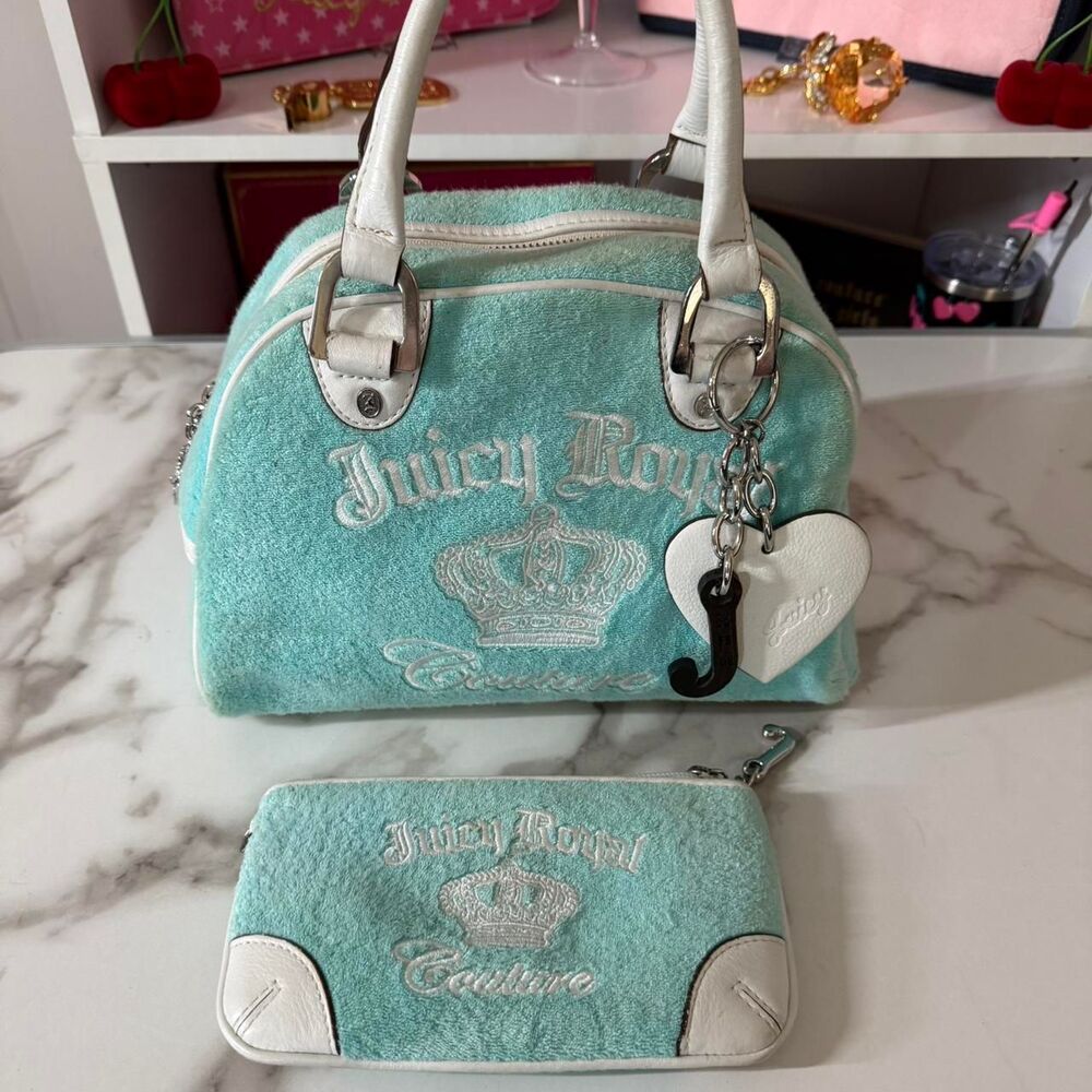 SOLD Y2K Rare Juicy Couture “Juicy Royal Couture” Baby Blue Bowler Bag
